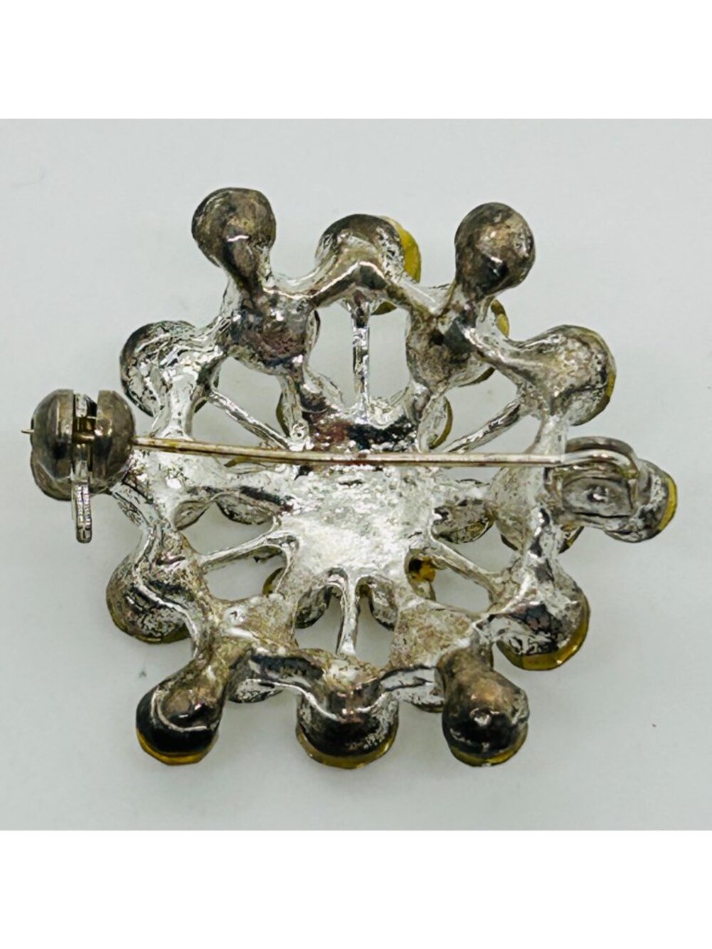 Rhinestone Starburst Snowflake Brooch Aurora Borealis Silver Tone Clear Vintage - Picture 6 of 12